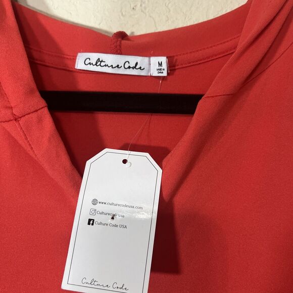 NWT Culture Code Hooded Dress Sz M Babydoll Color Blocked Red Pink Tiered New - Picture 3 of 6